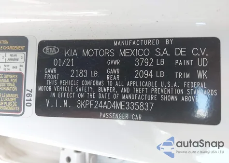 2021 Kia Forte Lxs из США, поврежденный, VIN 3KPF24AD4ME335837